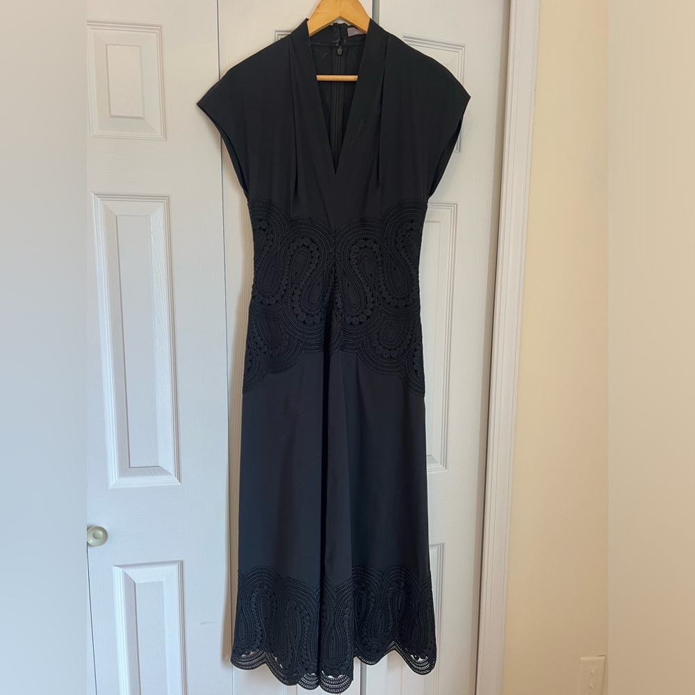 LELA ROSE Corded Lace Poplin Maxi Dress